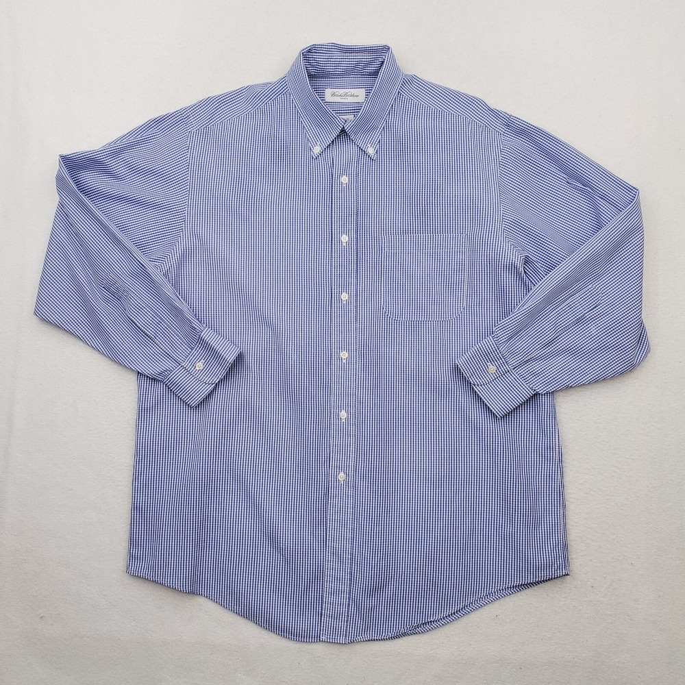 Vintage Brooks Brothers Shirt Mens 16.5 Blue White Makers Gingham Plaid USA MADE